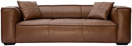 Miliboo Canapé Vintage 3 Places Cuir Marron et Bois Noir Cobain