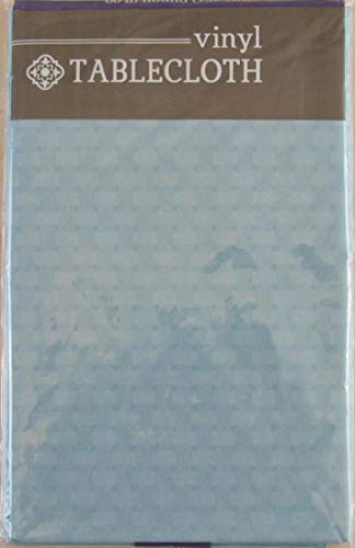 Nantucket Colored Basket Weave Pattern Vinyl Flannel Back Tablecloth (Blue, 60" Round) #TOP3