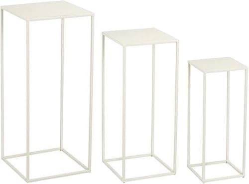 MICA Decorations Quinty Side Table, Set of 3, L 30 x W 30 x H 70 cm, Metal, Off-White