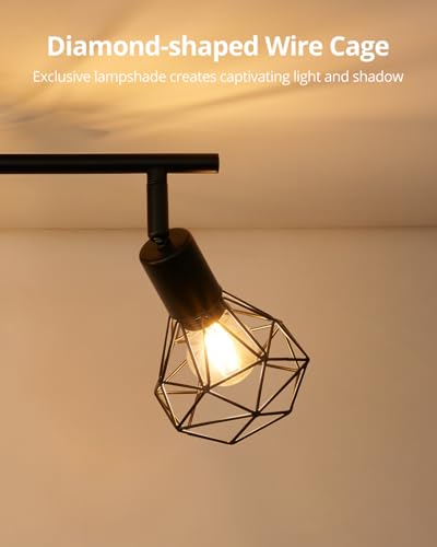 Spot Lights Ceiling 4 Way, Retro Kitchen Lights Ceiling E14, Black Ceiling Light Fittings, Adjustable Wire Cage Spotlights Bar for Hallway Bedroom Living Room, Bulb Not Included - Image 3