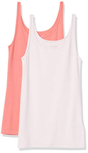 Amazon Essentials Women's 2-Pack Slim-fit Thin Strap Tank, Coral/Light Pink, Medium
