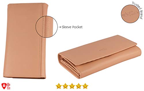 Image of Women's Top Grain Leather Wallet, RFID Blocking Bifold clutch, 17 Card Slots, Zip Pocket Organizer, Elegant Gift for Women - Birthday, Valentine, Anniversary - NATURAL