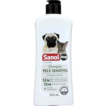 Sanol Dog Shampoo De Pêlos Para Câes E Gatos Pele Sensível 500 Ml Branco