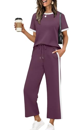 Image of XIEERDUO Women's Side Slit Lounge Sets 2026 Fashion 2 Piece Travel Outfits Cozy Loungewear Wide Leg Tracksuits S-3XL