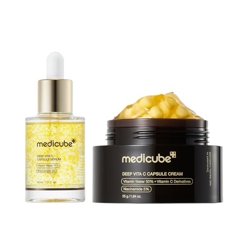 medicube Deep Vita C Capsule Serum & Cream Duo: Liposome Vita C Capsule Serum and Vita C Capsule Cream | Hydrating Vitamin C Capusle for Dull, Uneven-Looking Skin