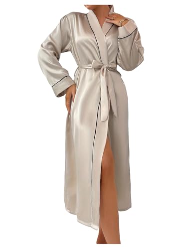 OYOANGLE Women's Silk Satin Robe Elegant Kimono Long Sleeve Soft Lightweight Vacation Sleepwear Bathrobe