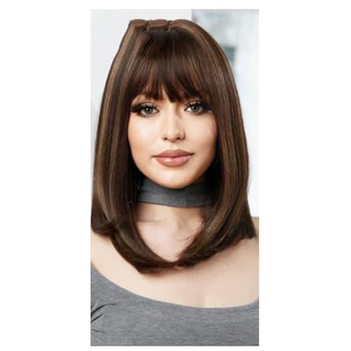 Perruque synthétique bouclée 50cm marron à frange ondulée pour femme