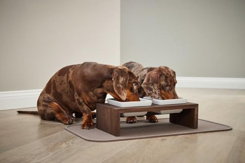 Replus | Futterstation Meshidai Doppelnapf in Walnuss | L 52 x B 26 x H 15 cm, 2 x 900 ml