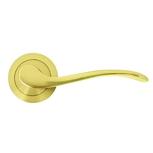 Micel - 02029 - Juego de Manilla con Roseta (50 mm) y maneta de aluminio, Acabado latonado, Color dorado mate, 120 x 50 x 51 mm