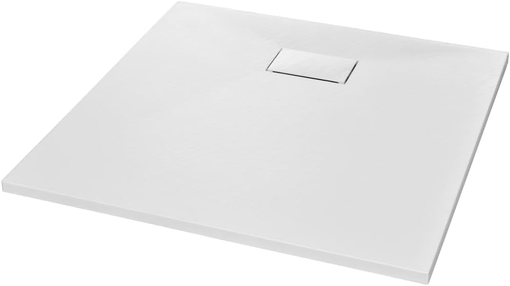 vidaXL White SMC Shower Base Tray - Modern, Low-Profile Design - Reinforced with Resin, Fiberglass, and Stone Powder - Slate Stone Surface for Skid-Resistance