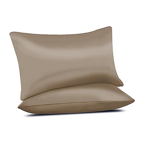 Pamposh Satin Silk Pillowcases For Hair And Skin 2 Pack Standard Size with Envelope Closure (2 Pcs Pillowcases (50 x 75 cm), Khaki) - Image 3
