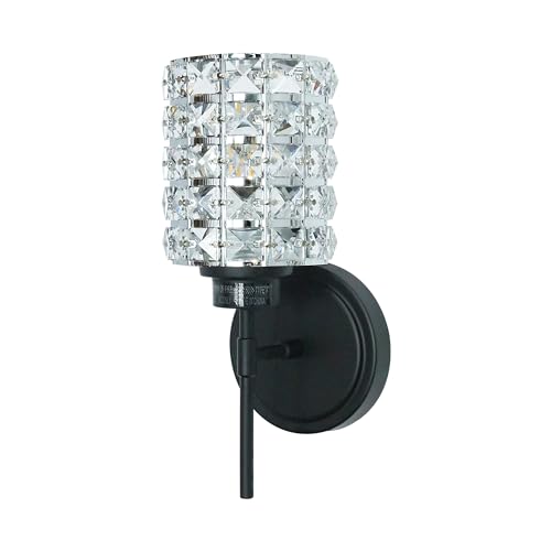 Image of MONKFISH Elegant Chrome Wall Sconce with Glass Shade WS80 Modern Wall Lamp, UL Listed Light Fixture for Bedroom, Bathroom, Living Room, Hallway, Staircase - Contemporary Indoor Lighting(Black)