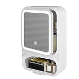 Armario de pared con espejo de baño con puerta magnética antivaho e iluminación LED, gel de ducha y productos para el cuidado de la piel