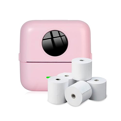 NK Impresora Fotográfica Portátil con 5 Rollos de Papel Térmico - Mini Impresora Térmica Inalámbrica para Móvil, Cable USB, Compatible con iOS y Android, Color Rosa