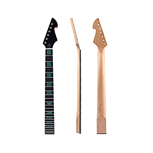 Ogdni Electric Guitar Neck, 24 Fret 25.5 inch Maple Rosewood Fingerboard With Green Rectangular Inlay Guitar Parts Replacement