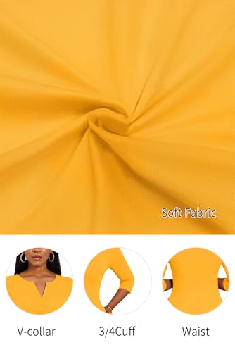 Image of Nmoder Midi Dresses for Women A-Line Fit and Flare Dress 3 /4 Sleeve V Neck Cocktail Wedding Guest Work Dress with Pockets
