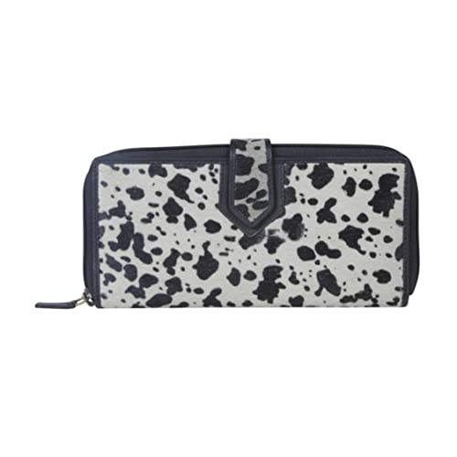 Myra Bag White Black RFID Leather Wallet - Zip Around Fuzzy Hair On Clutch for Women