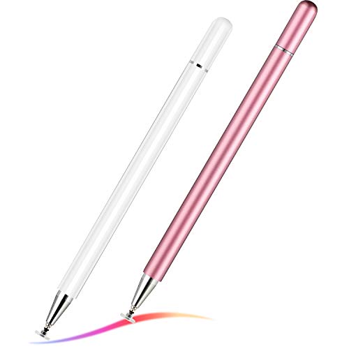 Stylus Pens for Touch Screens, 2 Pieces Universal Disc Stylus Compatible with iPad Tablets Samsung Universal Touch Screen Devices (White, Pink)