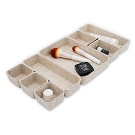 Welaxy 8-piece Nordic Beige desk drawer organizer tray office suppliers pens decluttering aesthetic wabi-sabi Scandinavian-chic storage bin hygge sleek minimalist back to school (Oatmeal)