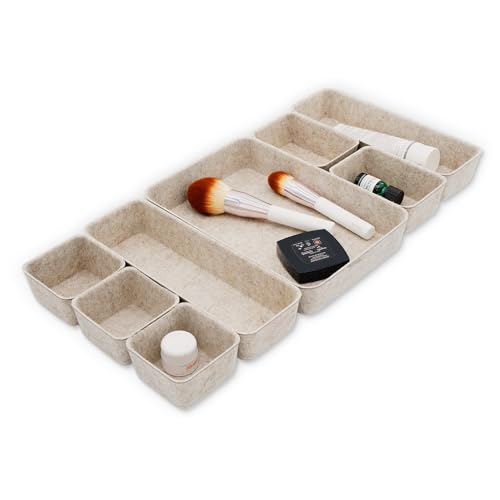 Welaxy 8-piece Nordic Beige desk drawer organizer tray office suppliers pens decluttering aesthetic wabi-sabi Scandinavian-chic storage bin hygge sleek minimalist fall gift (Oatmeal) by Welaxy - Used condition - CA$39.20