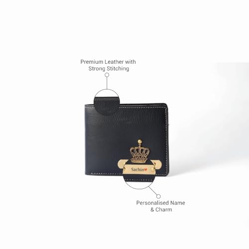 Image of Personalized Name & Charm Leather Wallet for Men |Customized Valentine Propose Day Gifts for Men Boy Teens Boyfriend Husband Father Friend Family Office Lover Couples (Black)