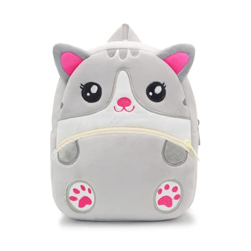 NICE CHOICE Cute Toddler Backpack Toddler Bag Plush Animal Cartoon Mini Travel Bag for Baby Girl Boy 2-6 Years(Grey Cat)