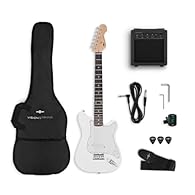 JUNIOR SIZE ELECTRIC GUITAR FOR KIDS & BEGINNERS: Easy to hold classic C-shape neck and lightweight body to help beginners master their craft. EASY TO PLAY 3/4 SIZE GUITAR: The flat fretboard makes it is easier to press down the strings and play note...