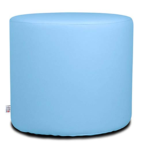 Pouf Poggiapiedi Rotondo In Tessuto Azzurro - 40x25 Cm, Imbottito Con Palline EPS, Per Casa E Decorazione