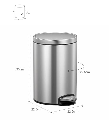 Image of Obsessions EKO Soft-Close Bathroom Trash Can - 8L Stainless Steel Pedal Bin with Lid & Liner, Elegant Waste Basket for Home & Office, Metallic