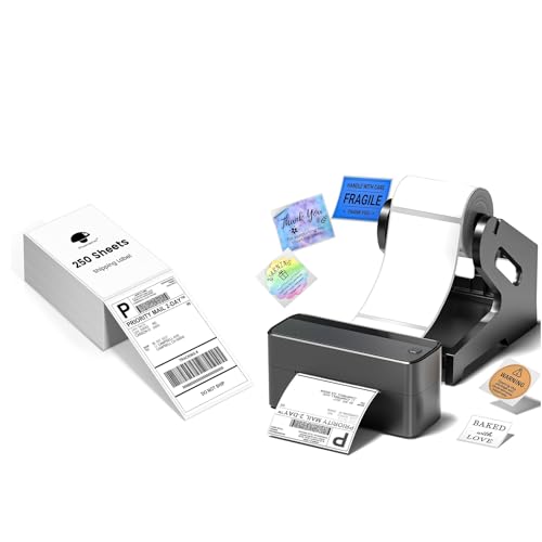 Image of Phomemo 241BT Bluetooth Thermal Label Printer Whit Holder & 250Pcs 4x6 Thermal Shipping Label, 4X6 Wireless Shipping Label Printer for Small Business, Pink Labels Printers for Shipping Package