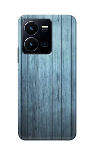 Image of Printed Hard Back Cover Case for Vivo Y35 4G Back Cover (Wooden Blue) -702