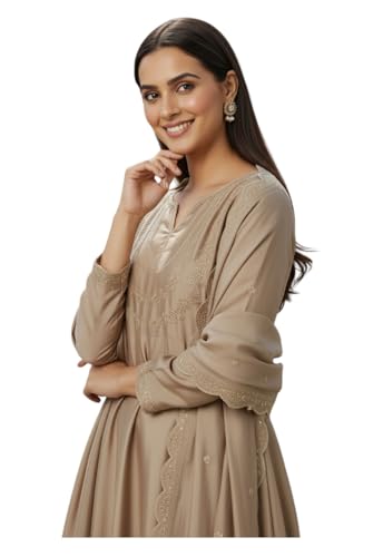 Robe Anarkali en soie brodée artisanale avec dupatta pour une silhouette chic XL