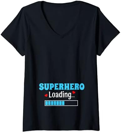 Womens Womens Superhero Loading Funny Pregnancy Motherhood Gift V-Neck T-Shirt