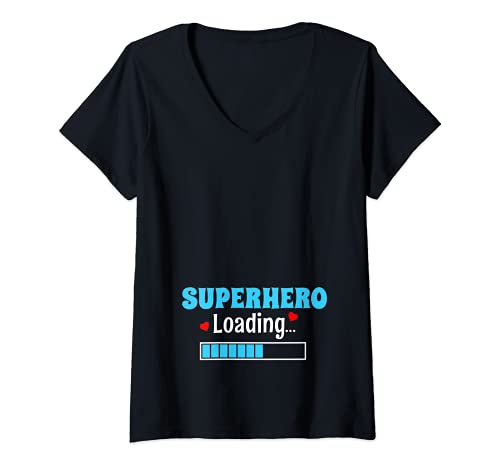 Womens Womens Superhero Loading Funny Pregnancy Motherhood Gift V-Neck T-Shirt #TOP1