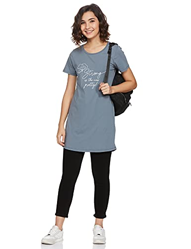 Image of Amazon Brand - Symbol Women's Cotton Stretch Half Sleeve Round Neck Regular Fit T-Shirt (Tunic Length)