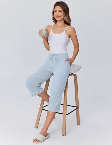 Image of Ekouaer Womens Pajamas Pants Capri Pj Bottoms with Pockets Sleep Pants | Comfy Drawstring Printed Soft Lounge Pants for Home, Daliy Wear