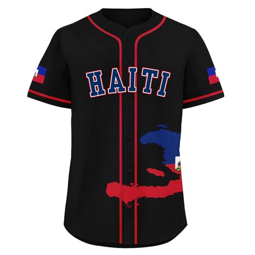 Camiseta de Béisbol haitiana para hombre, mujer y jóvenes, personalizada, transpirable con botón y diseño de la bandera de Haití miniatura 5