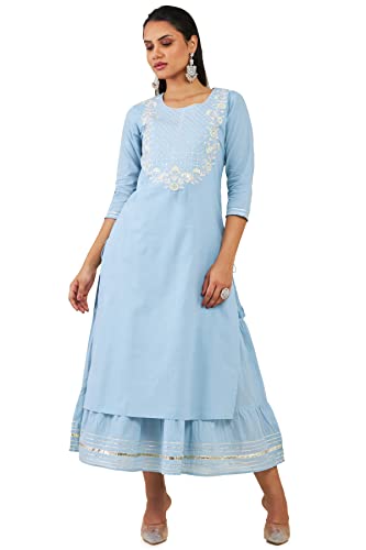 Image of Soch Women Cotton Embroidered Layered And Tiered Dress Kurta