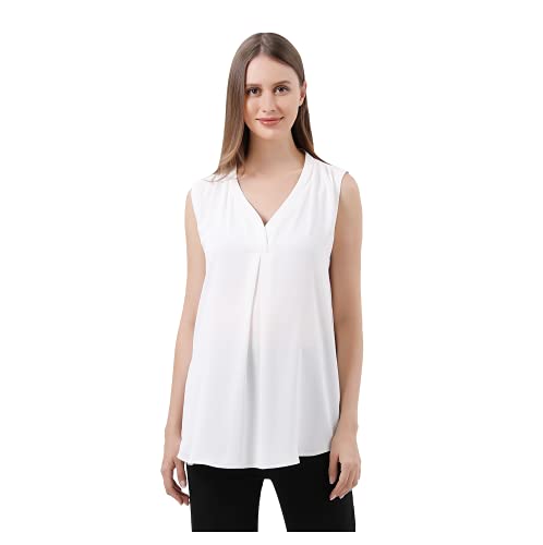 Maternity Blouse For Work Pregnant Top Short Sleeve Shirt Casual Office Wear Women Chiffon (White - Medium) #TOP16