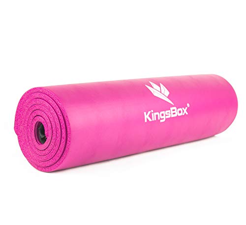 KingsBox Yogamatte, Training, Fitness, Workout, Pilates, Fitnessstudio, Maße 180 cm x 60 cm, Stärke 15 mm, Anti-Rutsch Oberfläche, In DREI Farben Erhältlich, Transportschlaufe Inklusive (rosa) Cover