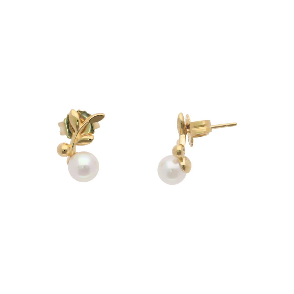 Majorica Pendientes Cortos Dorados con Perla - Colección Romea - Elaborado con Plata - Perlas Blanca Redondas de 6 mm - Cierre Tipo Pincho - Pendientes de Plata para Mujer - Joyas de Mujer