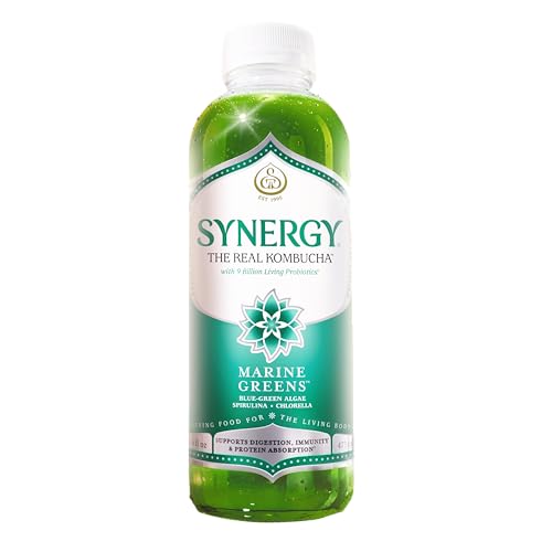 SYNERGY The Real Kombucha - Marine Greens - 16 fl oz Bottle - Raw Probiotic Drink for Gut Health and Immune Support