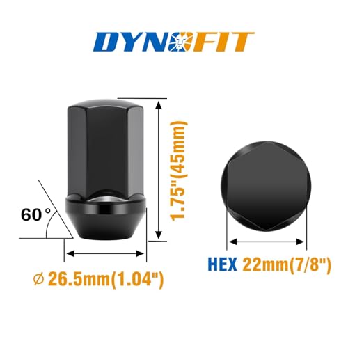 Image of Dynofit 14x1.5 Lug Nuts Compatible with 2008-2026 Chevy Silverado GMC Sierra 2500 3500,32PCS Black Chrome Wheel Lug Nuts,for 2012+ RAM 2500 3500,Anti-Rust and Corrosion-Resistant,for Cold Winter
