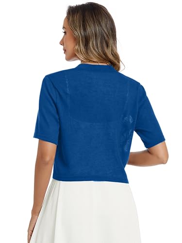 Image of Heymoments Women Thin Shrugs Short Sleeve Lightweight Cropped Tops Open Front Knitted Cardigan for Dress Summer Bolero