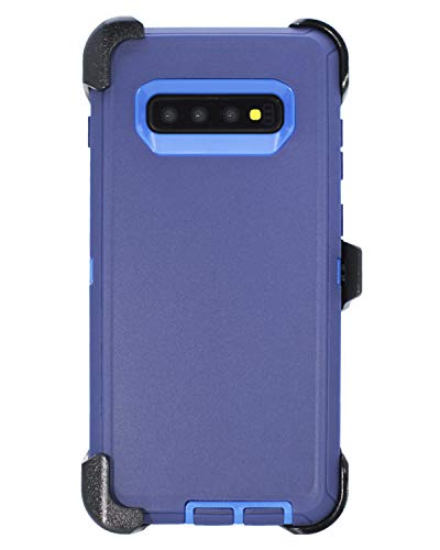 WallSkiN Turtle Series Belt Clip Cases for Galaxy S10 Plus (6.4), 3-Layer Full Body Life-Time Protective Cover & Holster & Kickstand & Shock, Drop, Dust Proof - Navy Blue/Blue