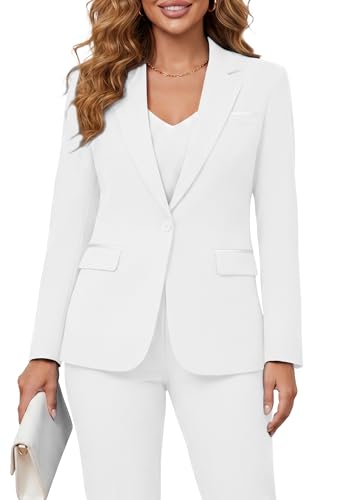 Kelyaa Womens 2 Piece Suit Notched Lapel One Button Slim Fit Business Office Work Tuxedo Blazer Pants Set White