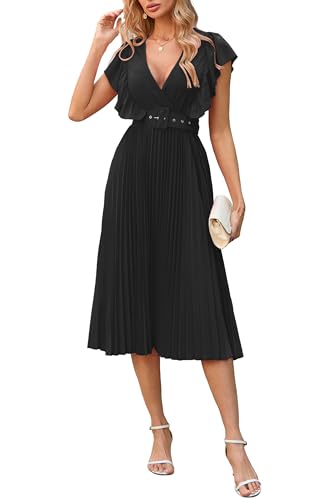 VERWIN Abito midi da donna con maniche a volant...