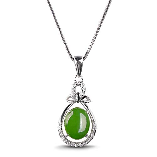 Collana in Giada Naturale da Donna con Ciondolo in Argento 925 con Diaspro Hetian