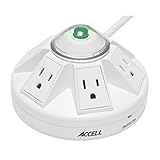 Accell Powramid 6-Outlet Surge Protector - White, UL Listed, 1080 Joules, 4ft Cord