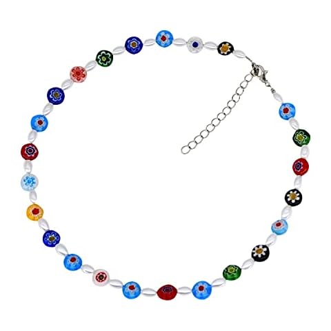 Auxamy Collar bohemio con cuentas de cristal y flores de colores Cover